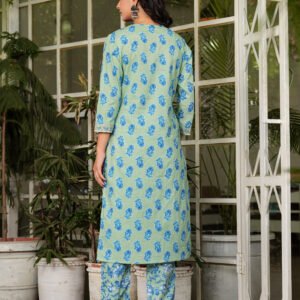 Blue Floral Embroidered Kurta With Trousers & Dupatta