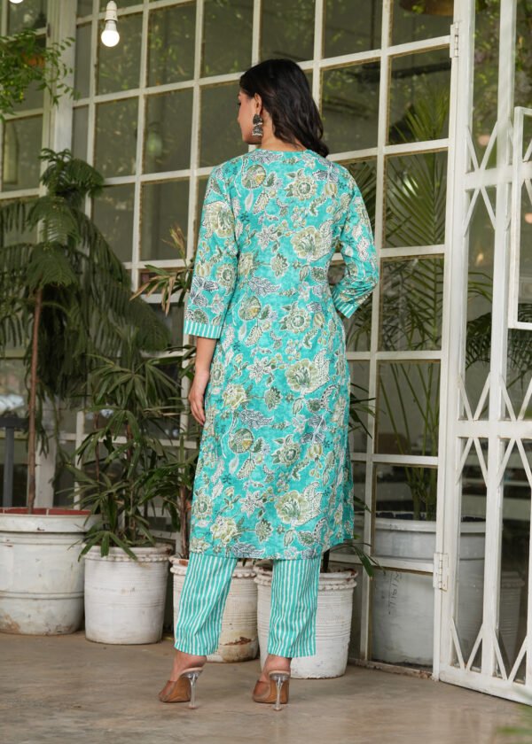 Women Floral Viking Printed Pure Cotton Kurta with Trousers & Dupatta