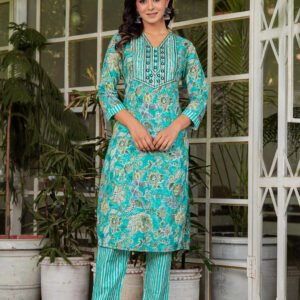 Women Floral Viking Printed Pure Cotton Kurta with Trousers & Dupatta