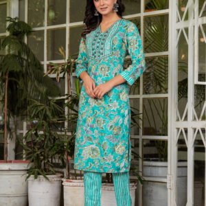 Women Floral Viking Printed Pure Cotton Kurta with Trousers & Dupatta