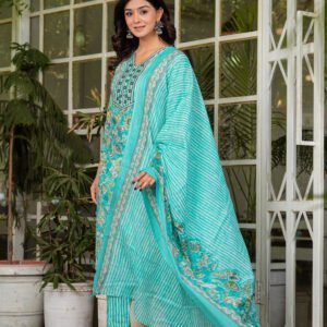 Women Floral Viking Printed Pure Cotton Kurta with Trousers & Dupatta