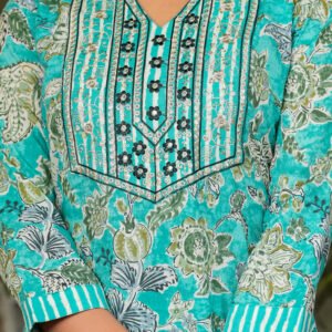 Women Floral Viking Printed Pure Cotton Kurta with Trousers & Dupatta