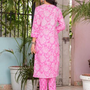 Women Floral Lavender Rose Printed Pure Cotton Kurta with Trousers & Dupatta