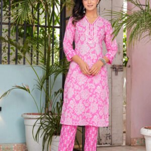 Women Floral Lavender Rose Printed Pure Cotton Kurta with Trousers & Dupatta