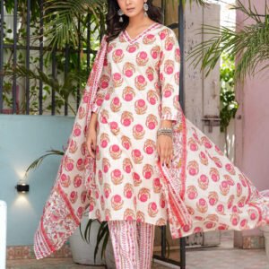 Women Floral Pampas Printed Pure Cotton Kurta with Trousers & Dupatta