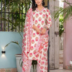 Women Floral Pampas Printed Pure Cotton Kurta with Trousers & Dupatta