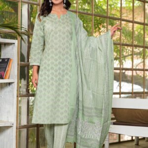 Women Floral Clay Ash Printed Pure Cotton Kurta with Trousers & Dupatta