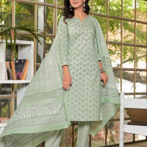 Women Floral Clay Ash Printed Pure Cotton Kurta with Trousers & Dupatta