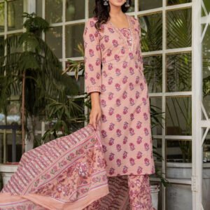 Cameo Floral Embroidered Kurta With Pant & Dupatta