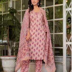 Cameo Floral Embroidered Kurta With Pant & Dupatta