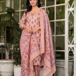 Cameo Floral Embroidered Kurta With Pant & Dupatta