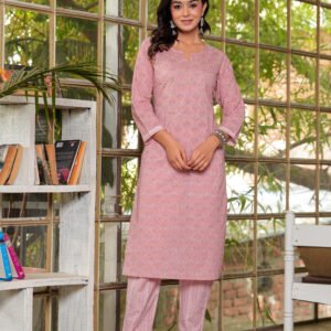 Women Oriental Pink Floral Printed Pure Cotton Kurta with Trousers & Dupatta