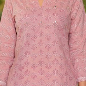 Women Oriental Pink Floral Printed Pure Cotton Kurta with Trousers & Dupatta